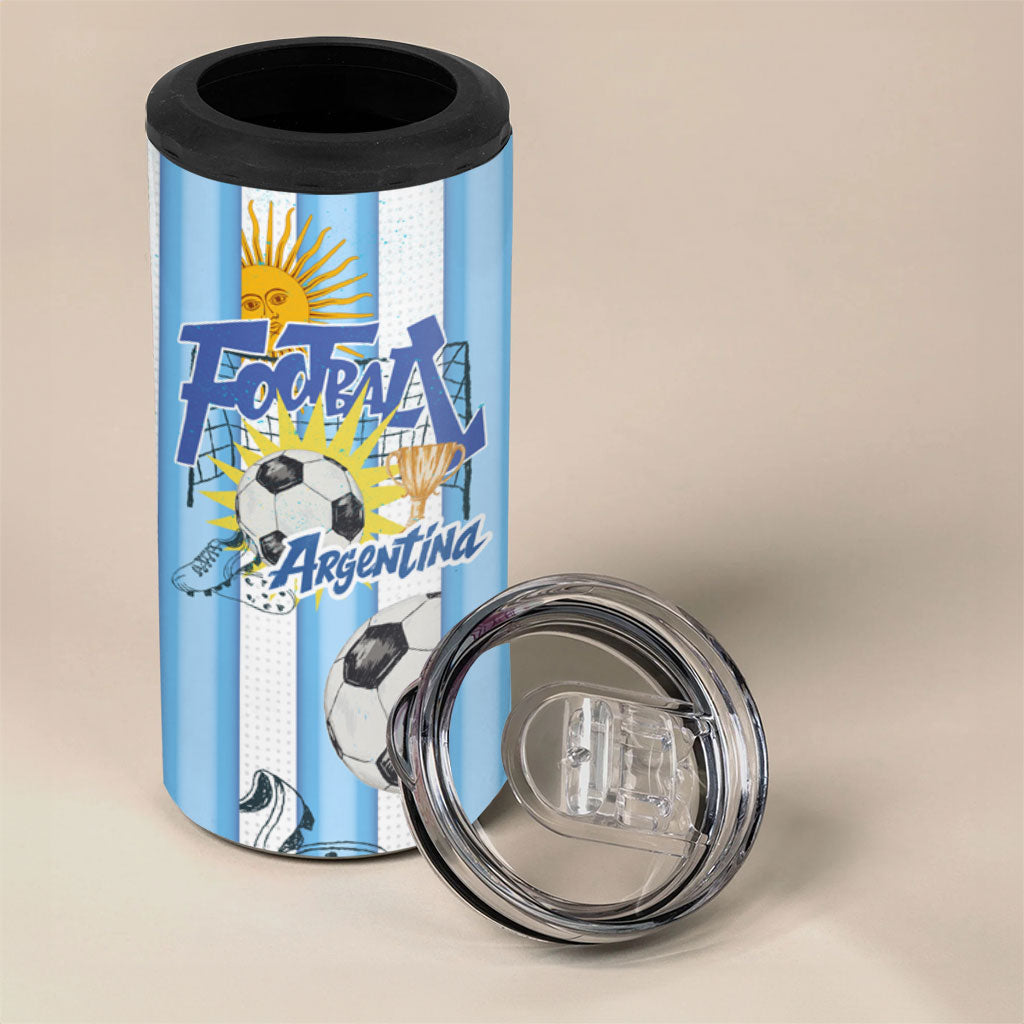 Personalized Argentina Football Fan 4 in 1 Can Cooler Tumbler Sun Of May - Albiceleste Stripes Argentina Flag