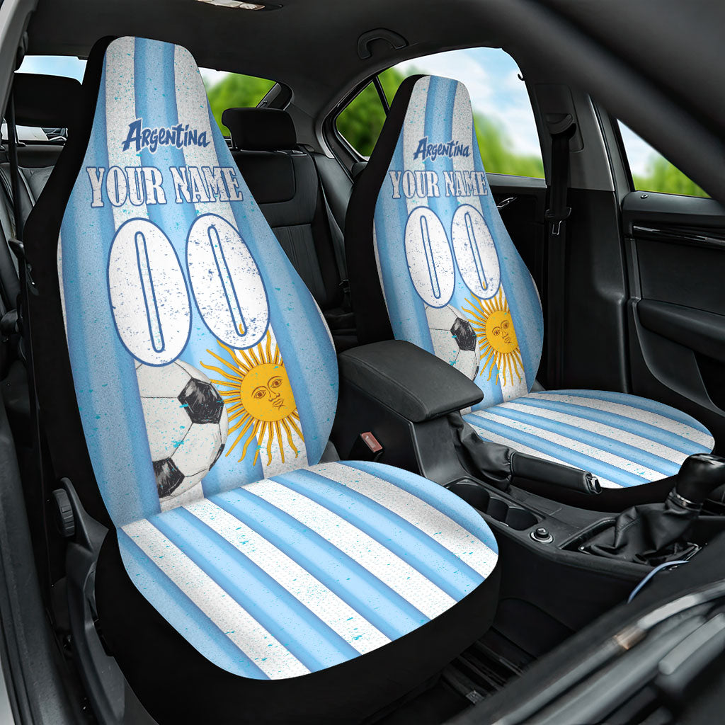 Personalized Argentina Football Fan Car Seat Cover Sun Of May - Albiceleste Stripes Argentina Flag