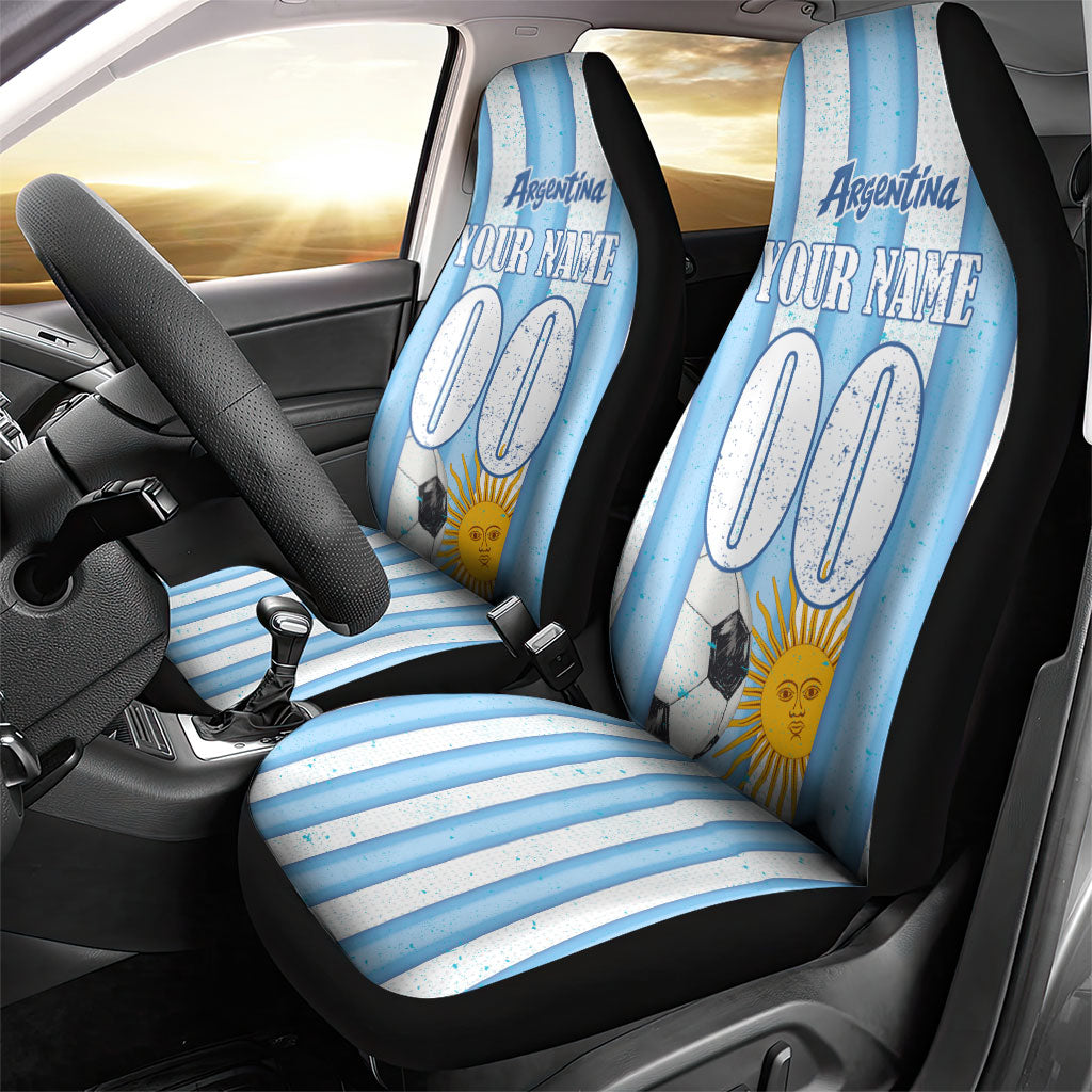 Personalized Argentina Football Fan Car Seat Cover Sun Of May - Albiceleste Stripes Argentina Flag