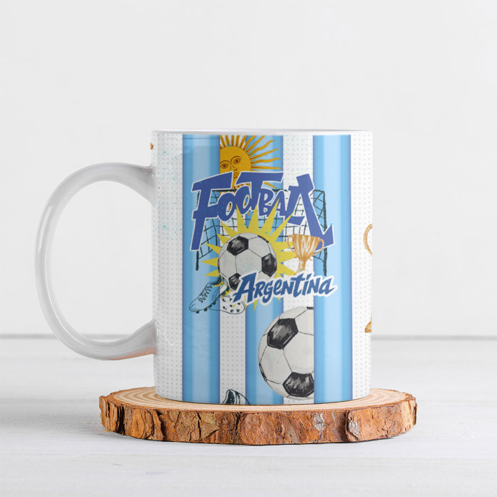 Personalized Argentina Football Fan Ceramic Mug Sun Of May - Albiceleste Stripes Argentina Flag