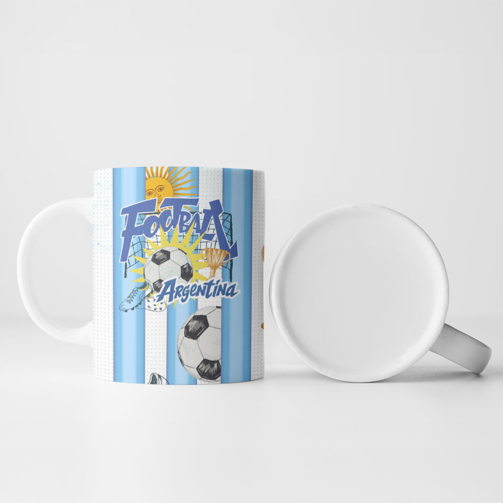 Personalized Argentina Football Fan Ceramic Mug Sun Of May - Albiceleste Stripes Argentina Flag