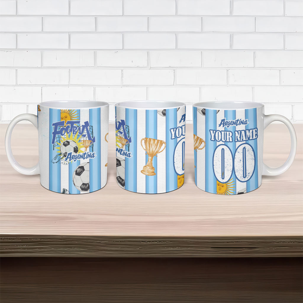 Personalized Argentina Football Fan Ceramic Mug Sun Of May - Albiceleste Stripes Argentina Flag