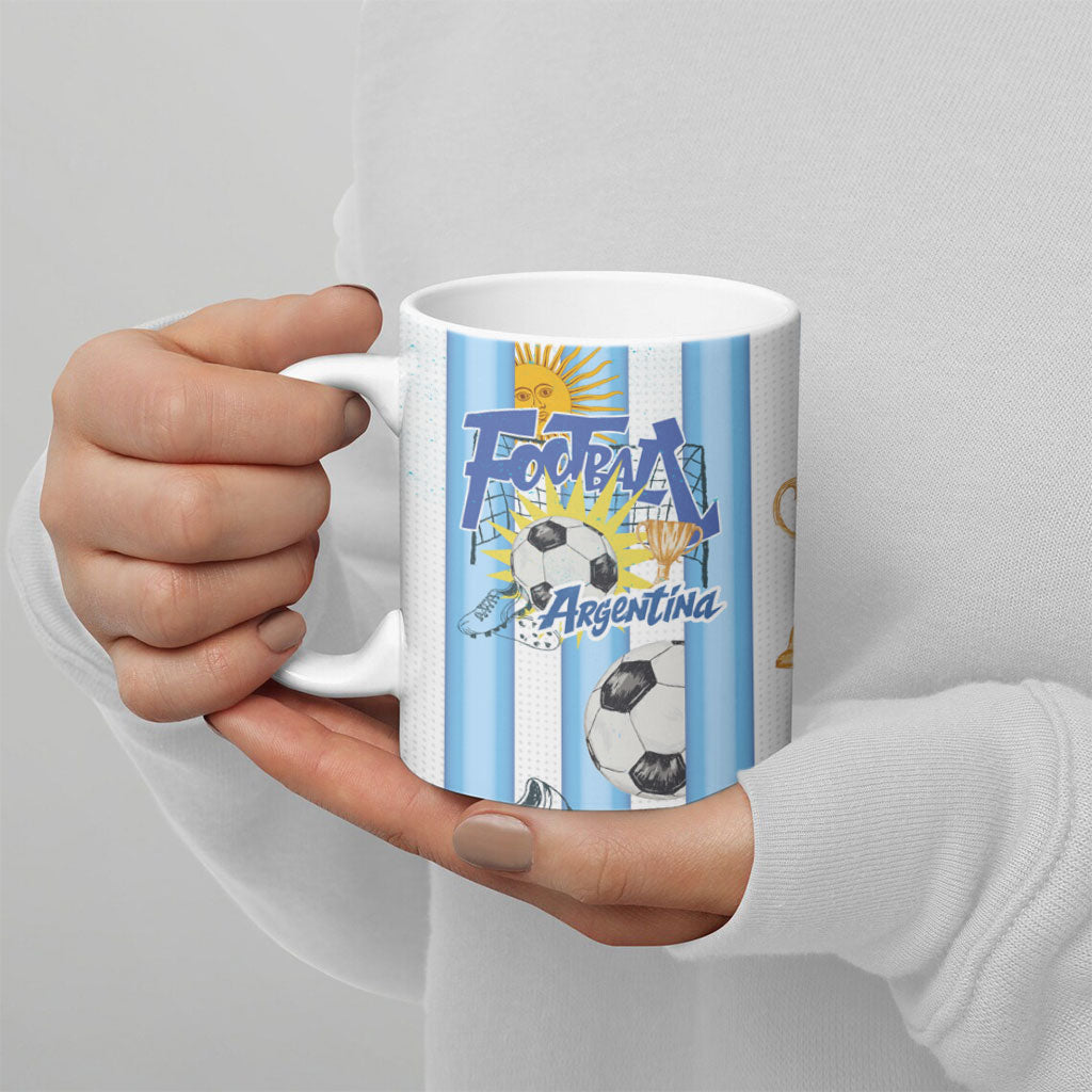 Personalized Argentina Football Fan Ceramic Mug Sun Of May - Albiceleste Stripes Argentina Flag