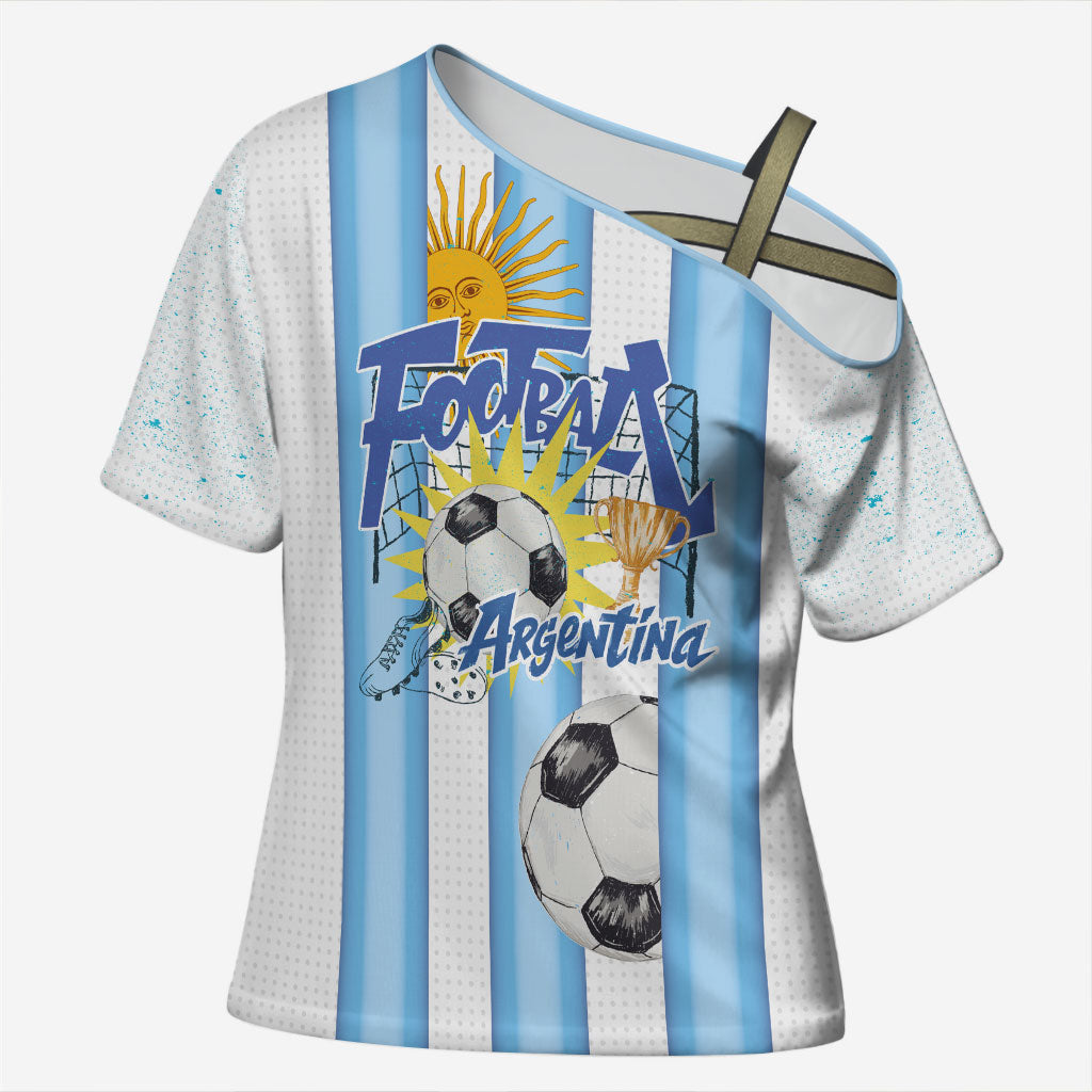 Personalized Argentina Football Fan Cross Shoulder Shirt Sun Of May - Albiceleste Stripes Argentina Flag