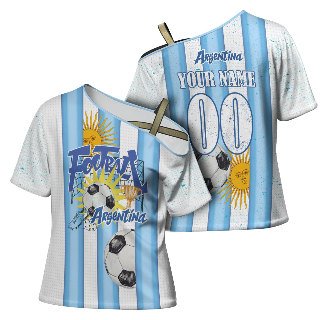 Personalized Argentina Football Fan Cross Shoulder Shirt Sun Of May - Albiceleste Stripes Argentina Flag