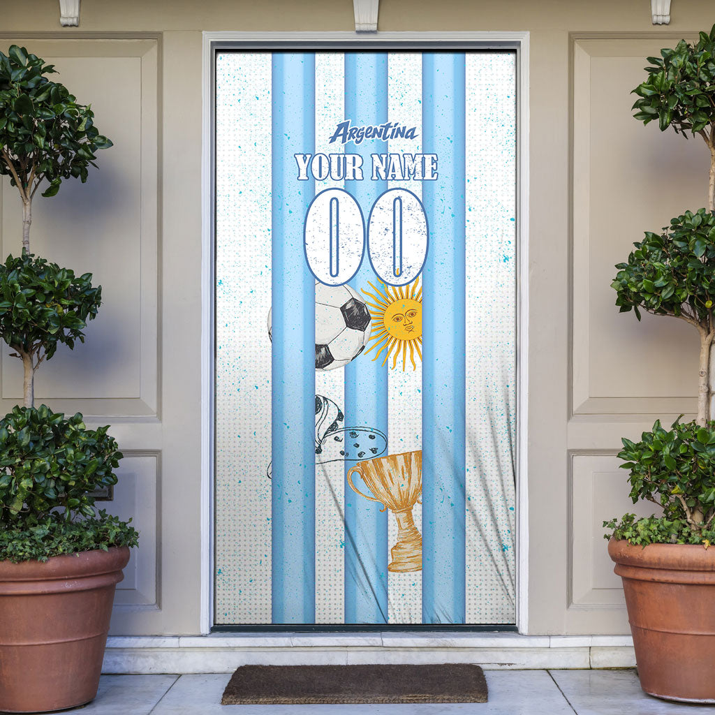 Personalized Argentina Football Fan Door Cover Sun Of May - Albiceleste Stripes Argentina Flag