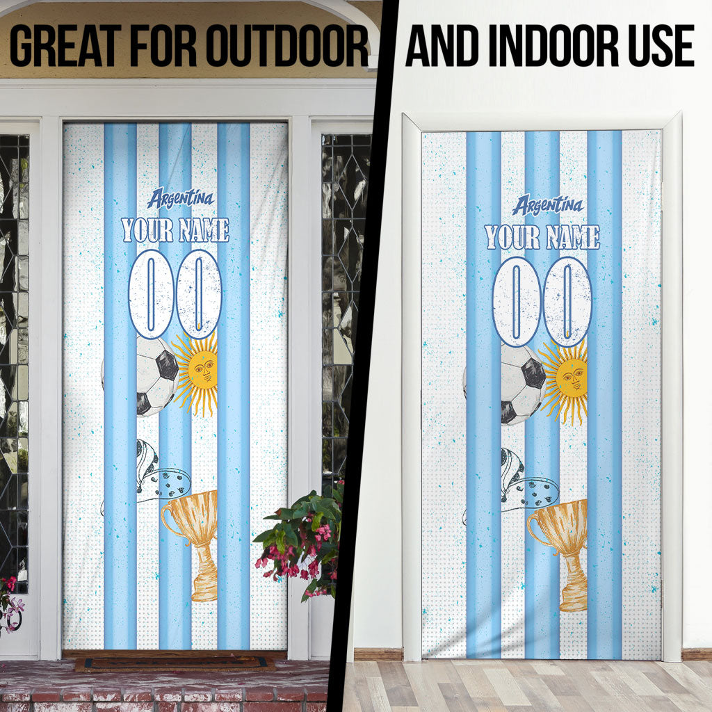 Personalized Argentina Football Fan Door Cover Sun Of May - Albiceleste Stripes Argentina Flag