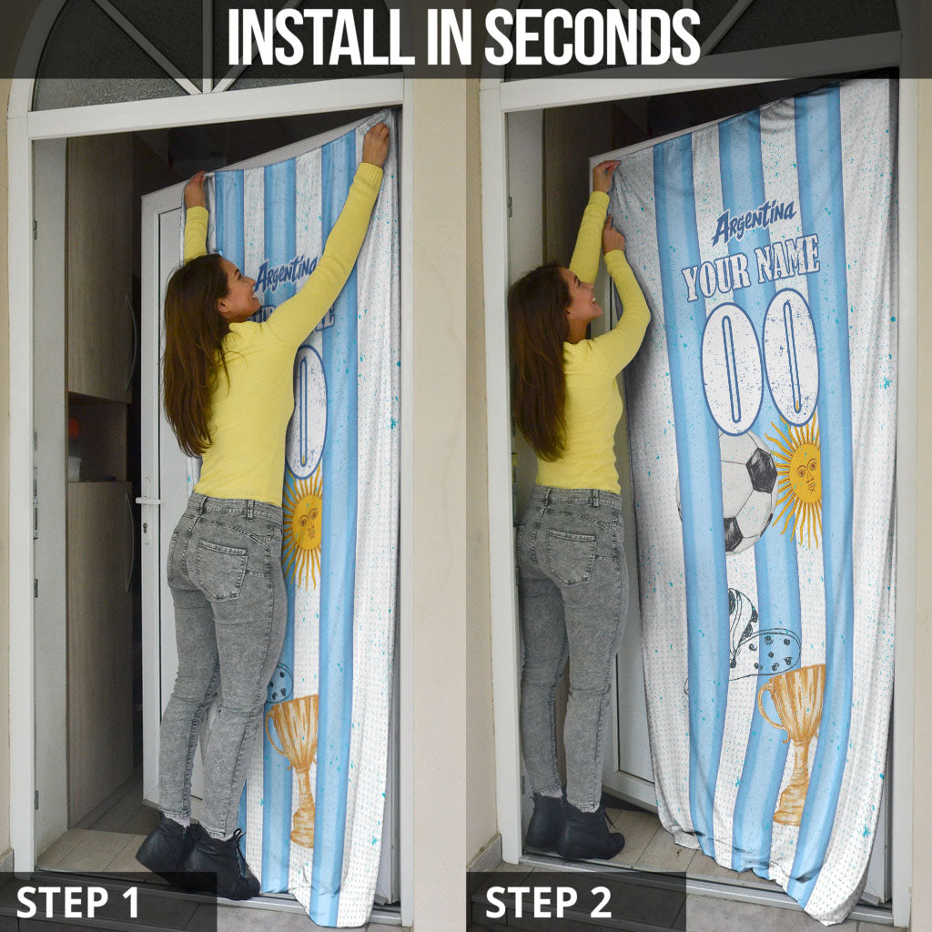 Personalized Argentina Football Fan Door Cover Sun Of May - Albiceleste Stripes Argentina Flag