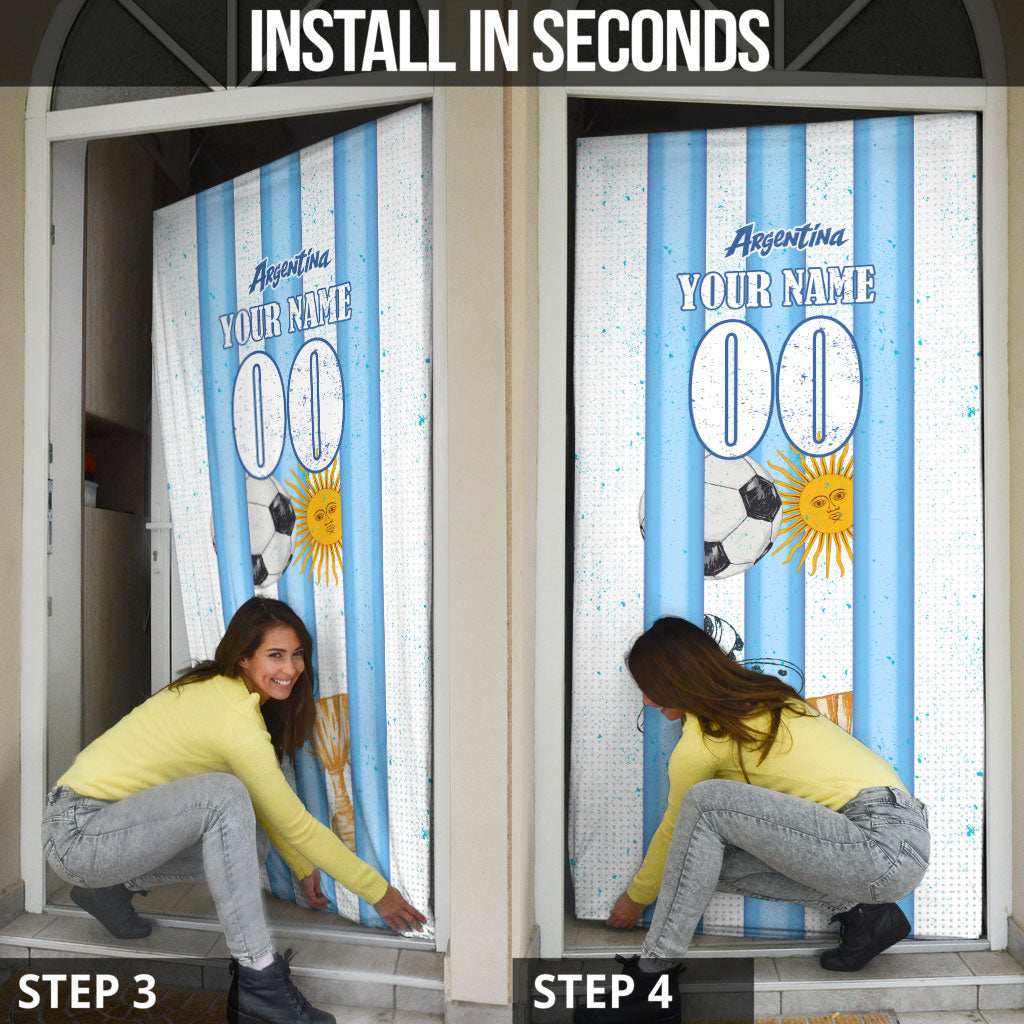 Personalized Argentina Football Fan Door Cover Sun Of May - Albiceleste Stripes Argentina Flag