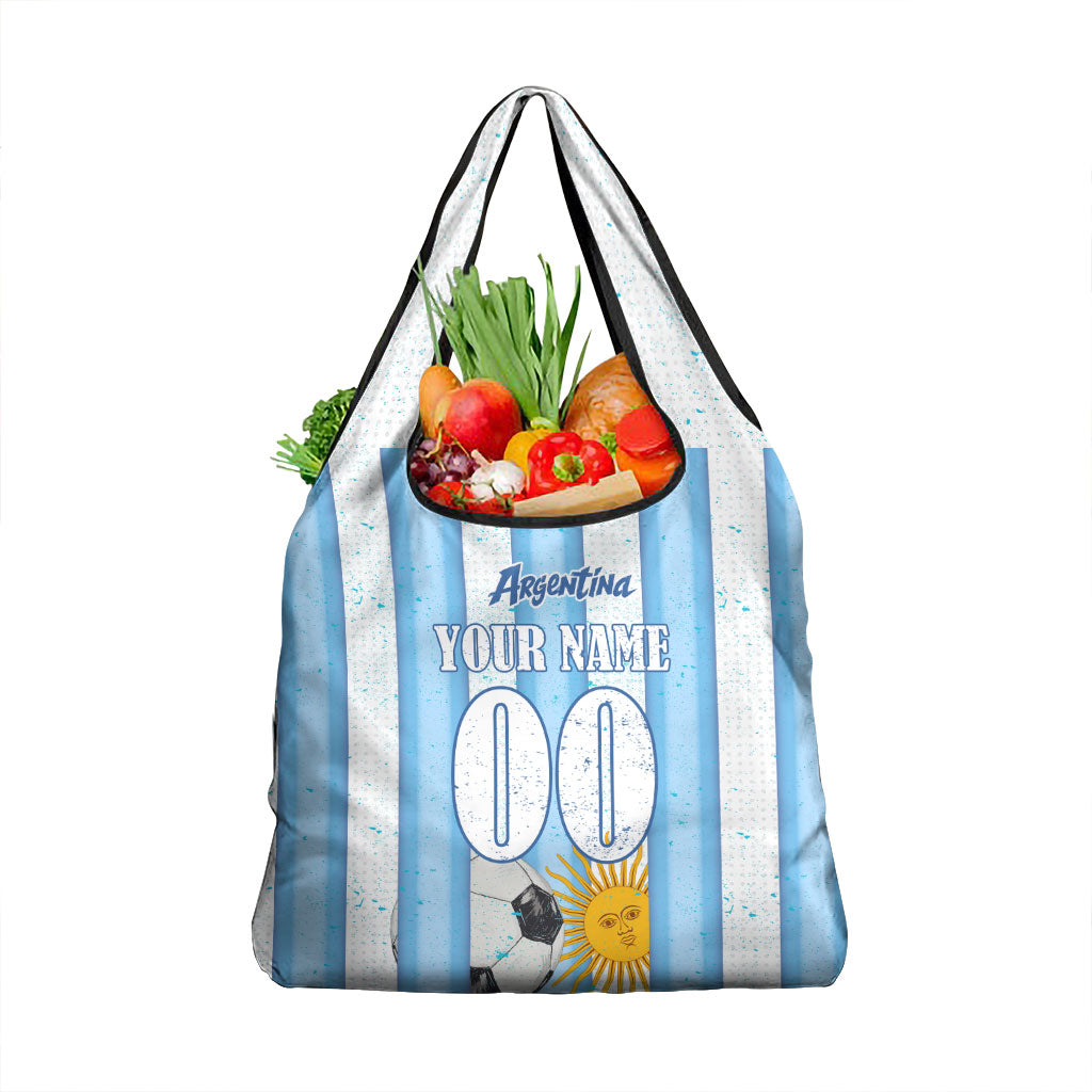 Personalized Argentina Football Fan Grocery Bag Sun Of May - Albiceleste Stripes Argentina Flag