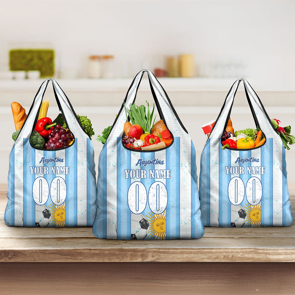 Personalized Argentina Football Fan Grocery Bag Sun Of May - Albiceleste Stripes Argentina Flag