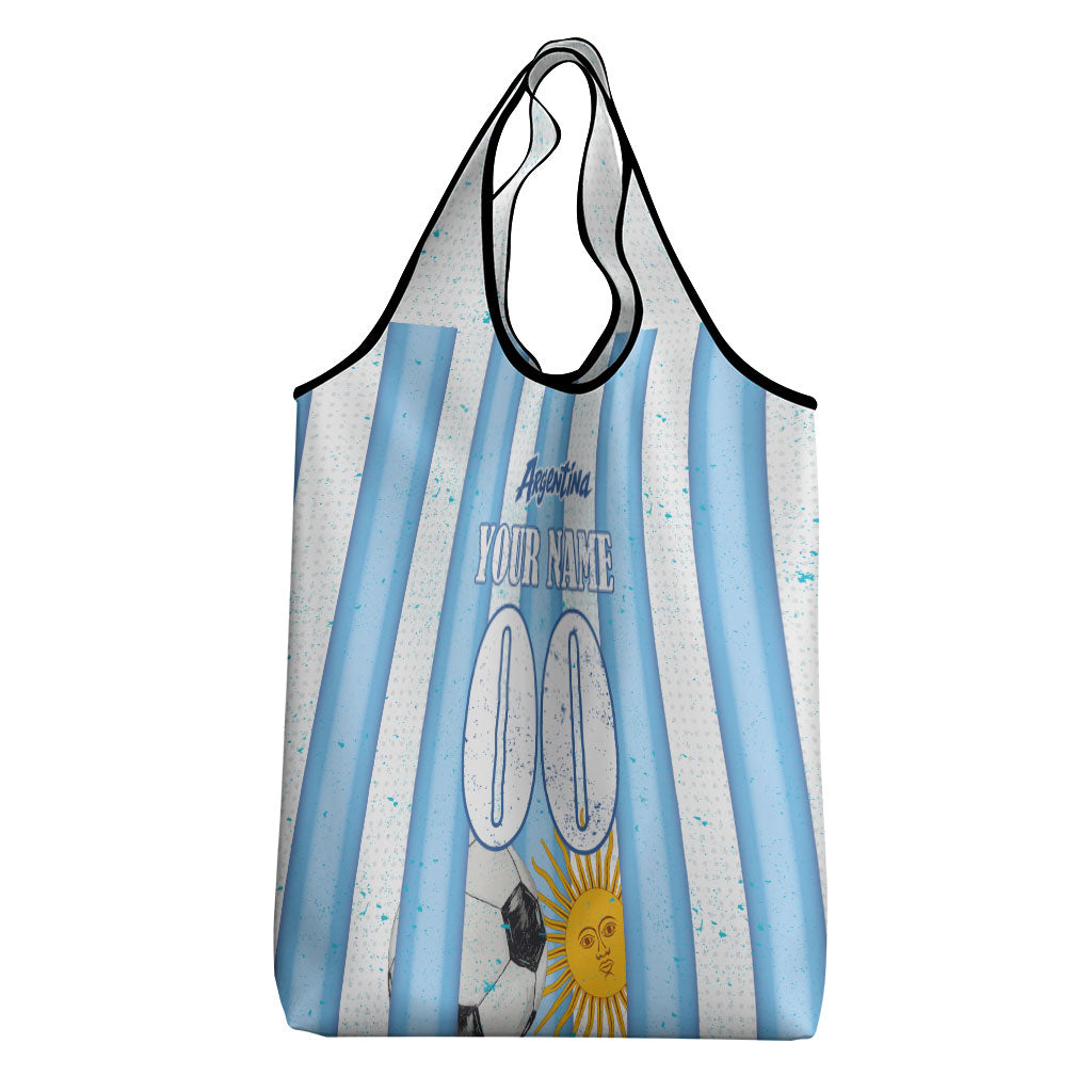 Personalized Argentina Football Fan Grocery Bag Sun Of May - Albiceleste Stripes Argentina Flag