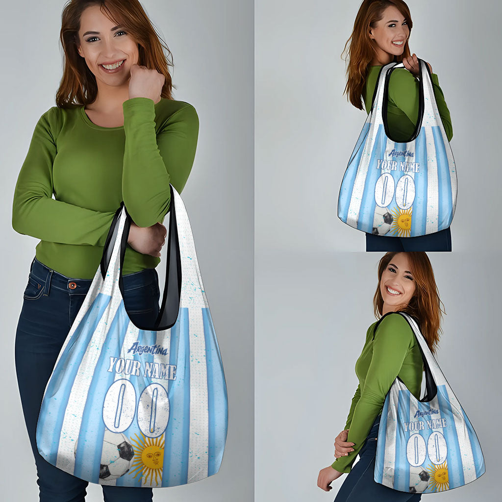 Personalized Argentina Football Fan Grocery Bag Sun Of May - Albiceleste Stripes Argentina Flag