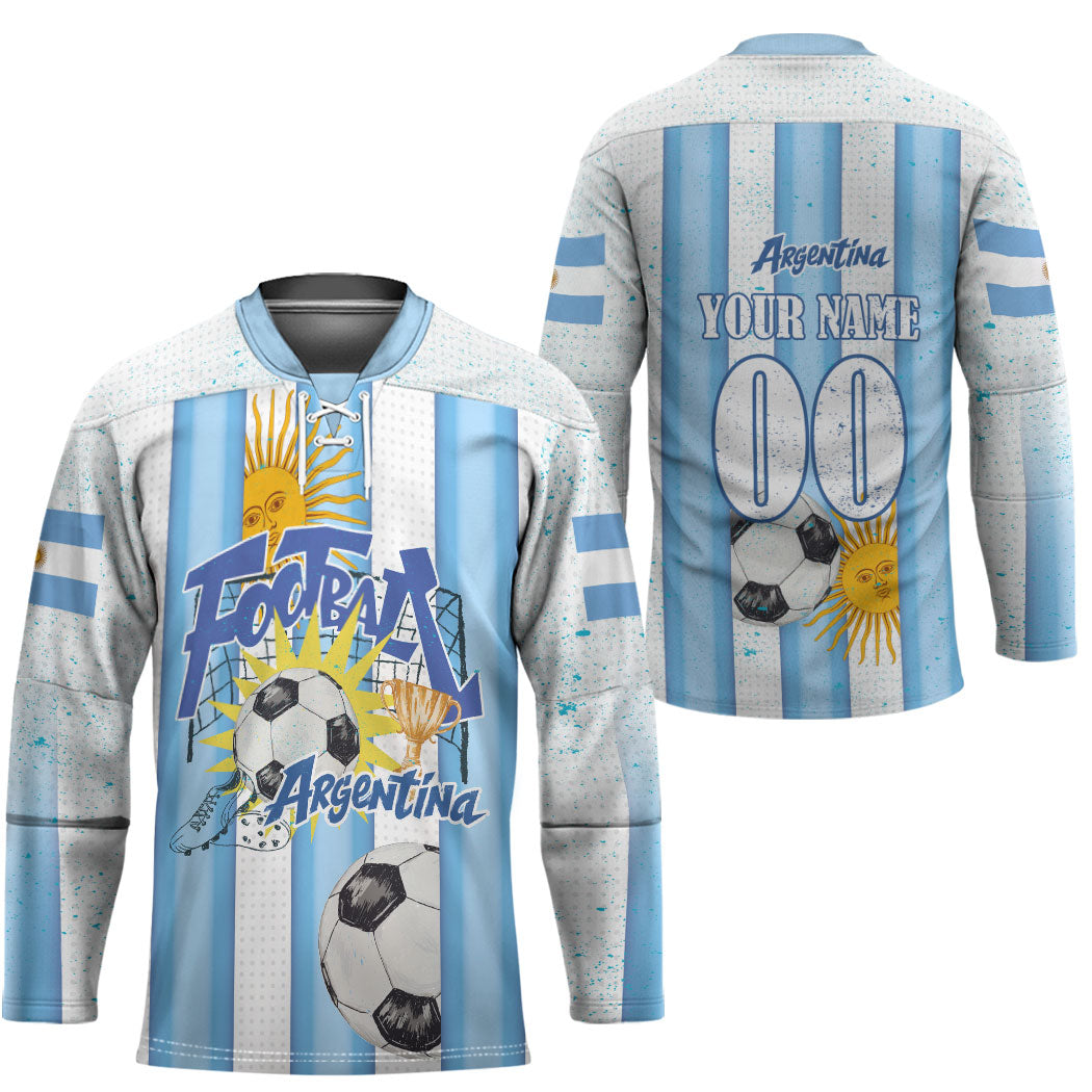 Personalized Argentina Football Fan Hockey Jersey Sun Of May - Albiceleste Stripes Argentina Flag