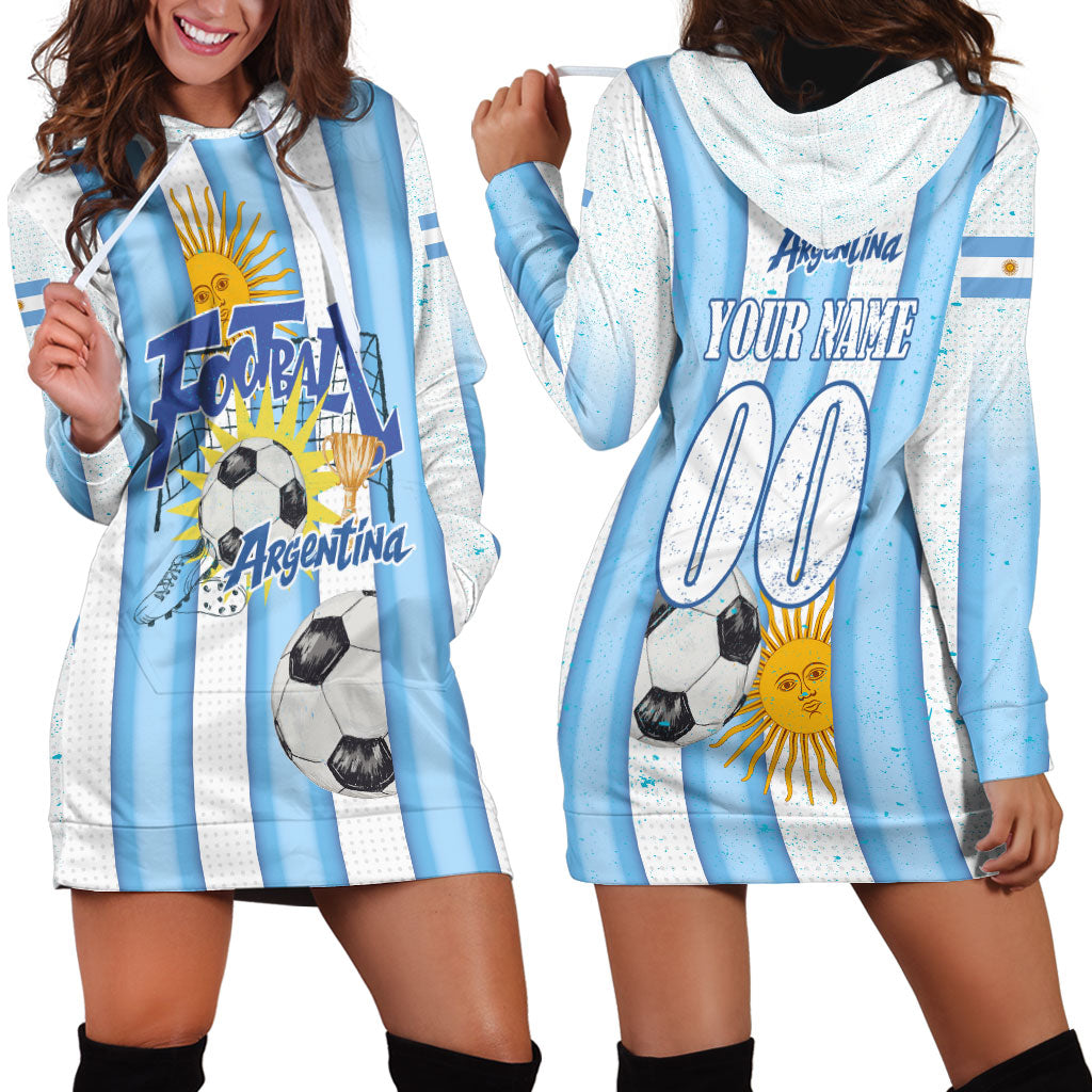 Personalized Argentina Football Fan Hoodie Dress Sun Of May - Albiceleste Stripes Argentina Flag