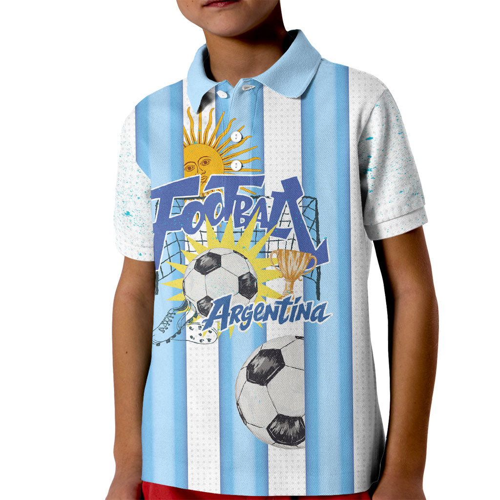 Personalized Argentina Football Fan Kid Polo Shirt Sun Of May - Albiceleste Stripes Argentina Flag