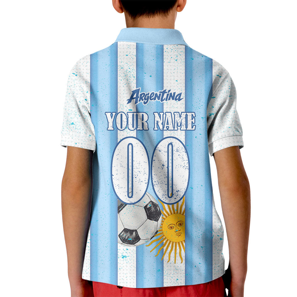 Personalized Argentina Football Fan Kid Polo Shirt Sun Of May - Albiceleste Stripes Argentina Flag