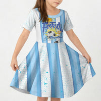 Personalized Argentina Football Fan Kid Short Sleeve Dress Sun Of May - Albiceleste Stripes Argentina Flag