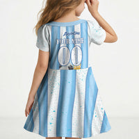 Personalized Argentina Football Fan Kid Short Sleeve Dress Sun Of May - Albiceleste Stripes Argentina Flag