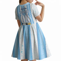 Personalized Argentina Football Fan Kid Short Sleeve Dress Sun Of May - Albiceleste Stripes Argentina Flag