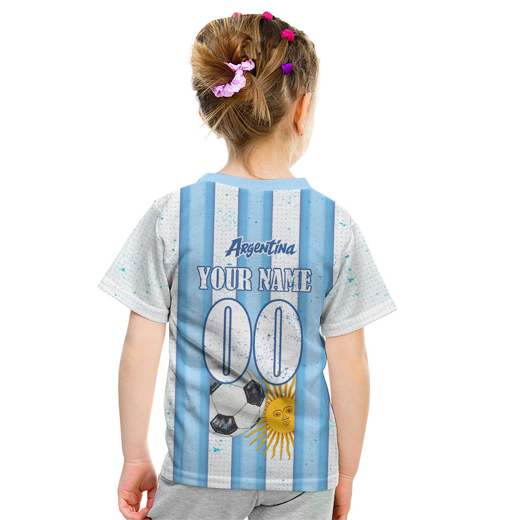 Personalized Argentina Football Fan Kid T Shirt Sun Of May - Albiceleste Stripes Argentina Flag