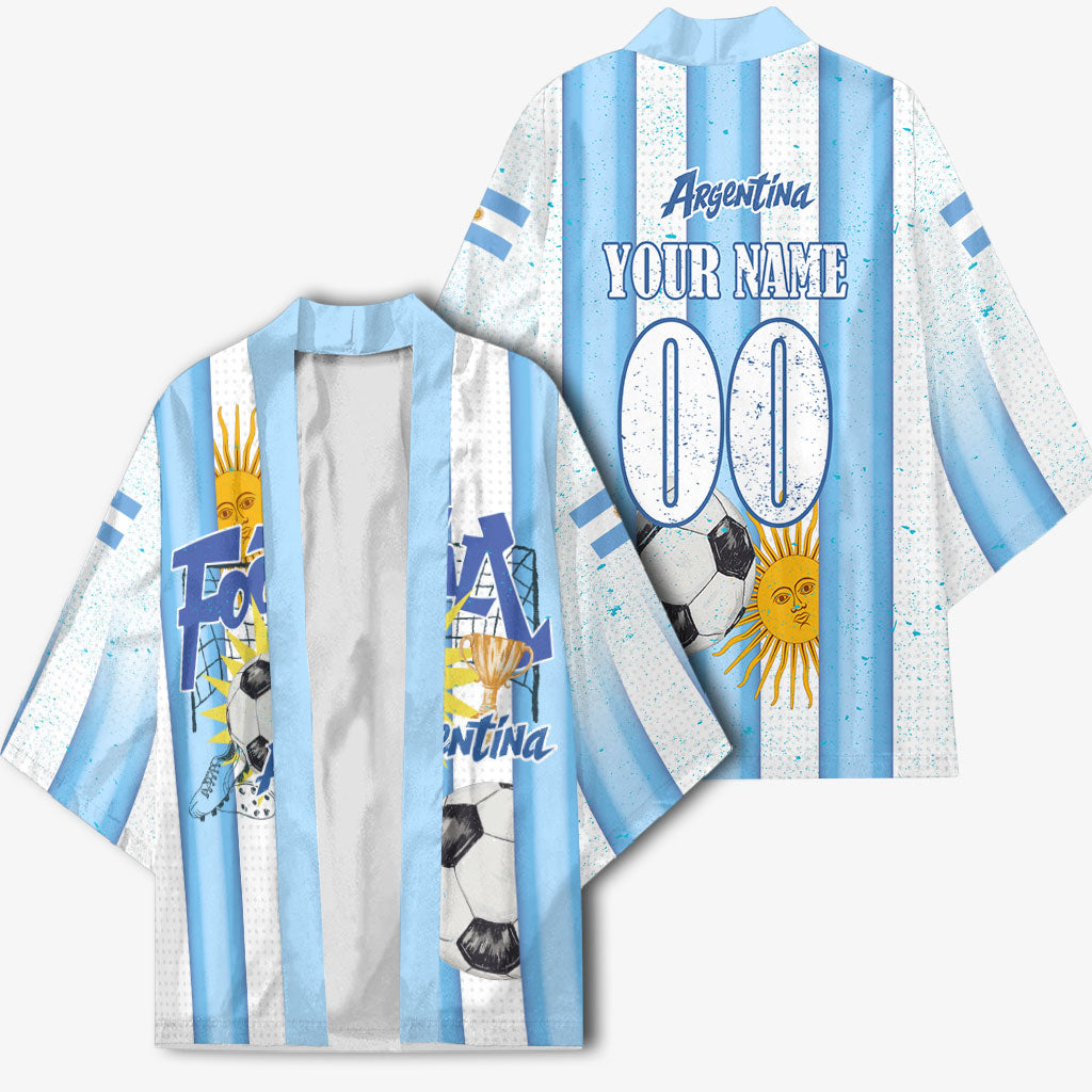 Personalized Argentina Football Fan Kimono Sun Of May - Albiceleste Stripes Argentina Flag