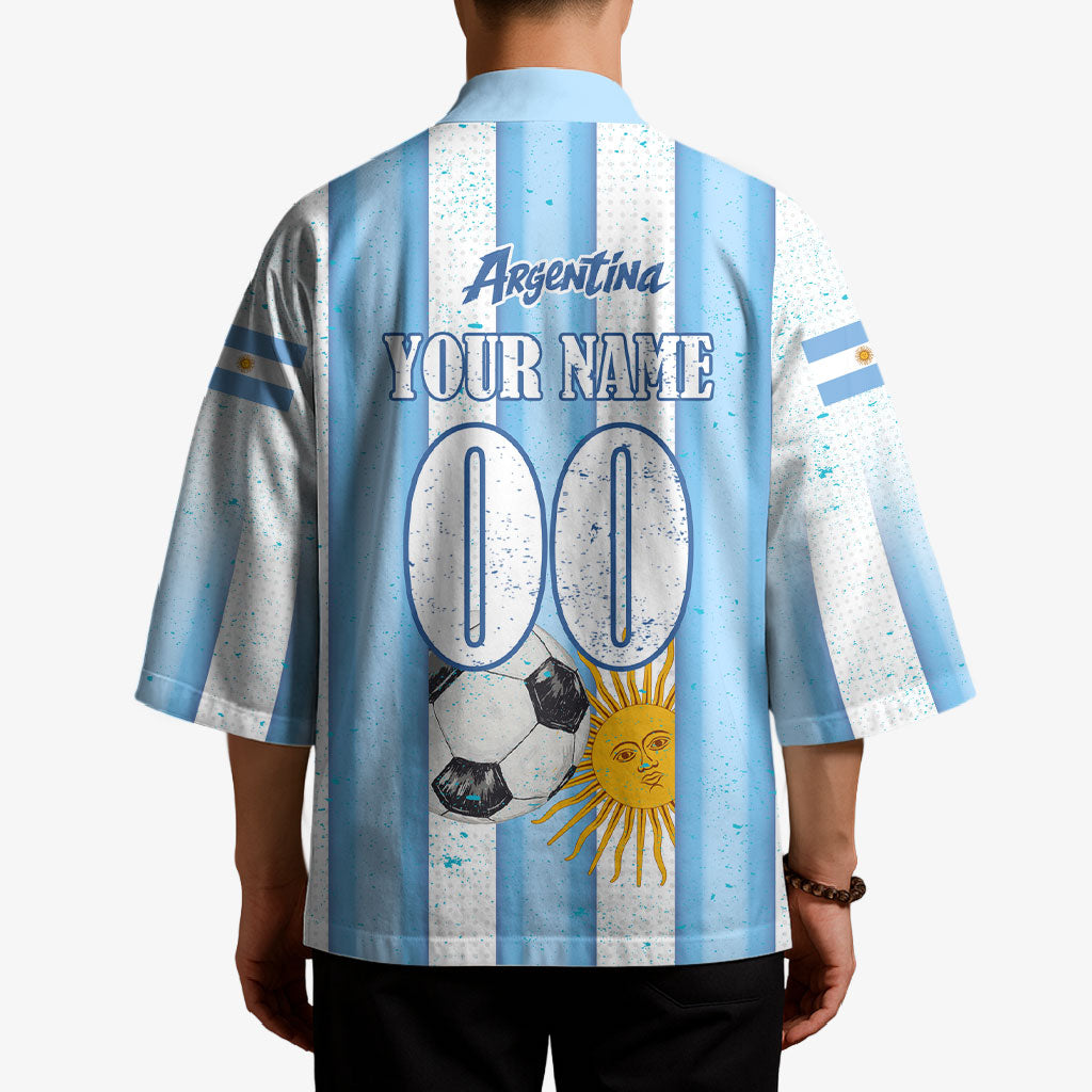 Personalized Argentina Football Fan Kimono Sun Of May - Albiceleste Stripes Argentina Flag