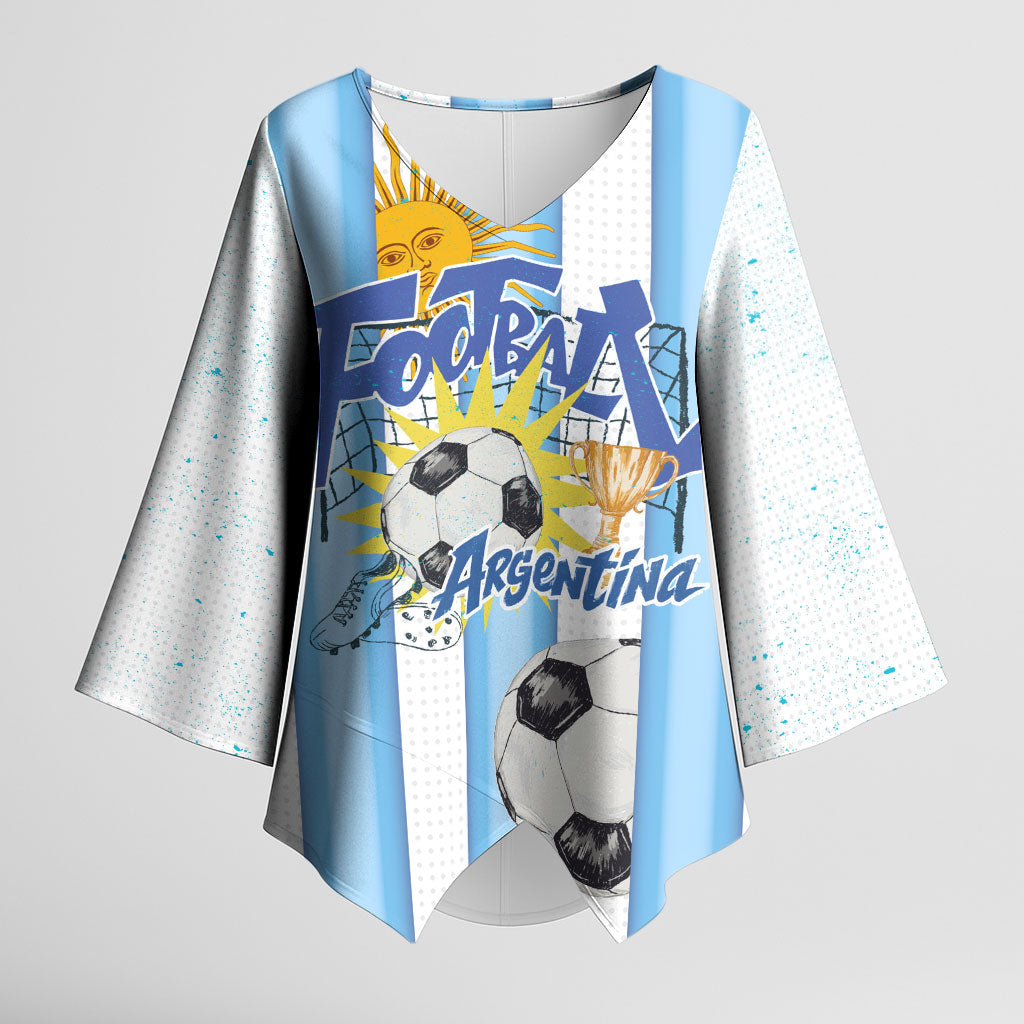 Personalized Argentina Football Fan Kimono Sleeve Blouse Sun Of May - Albiceleste Stripes Argentina Flag