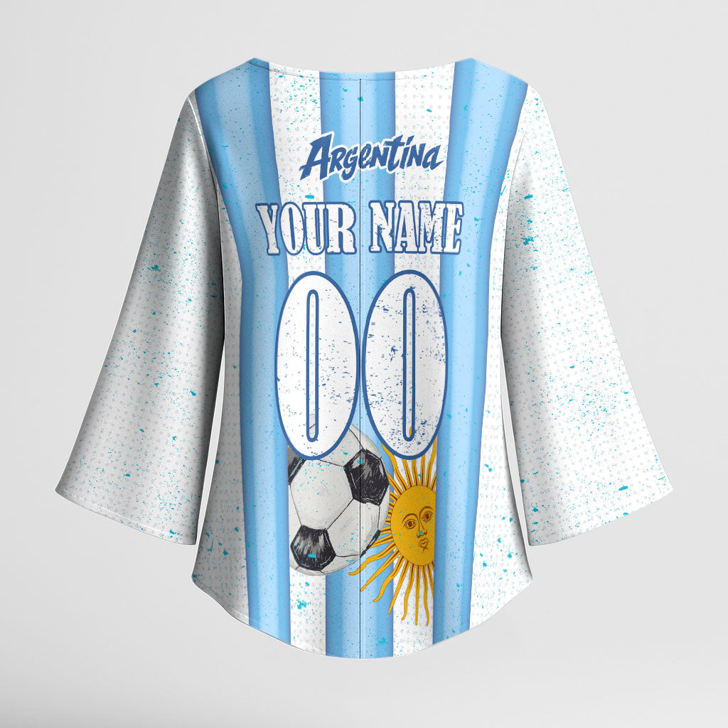 Personalized Argentina Football Fan Kimono Sleeve Blouse Sun Of May - Albiceleste Stripes Argentina Flag