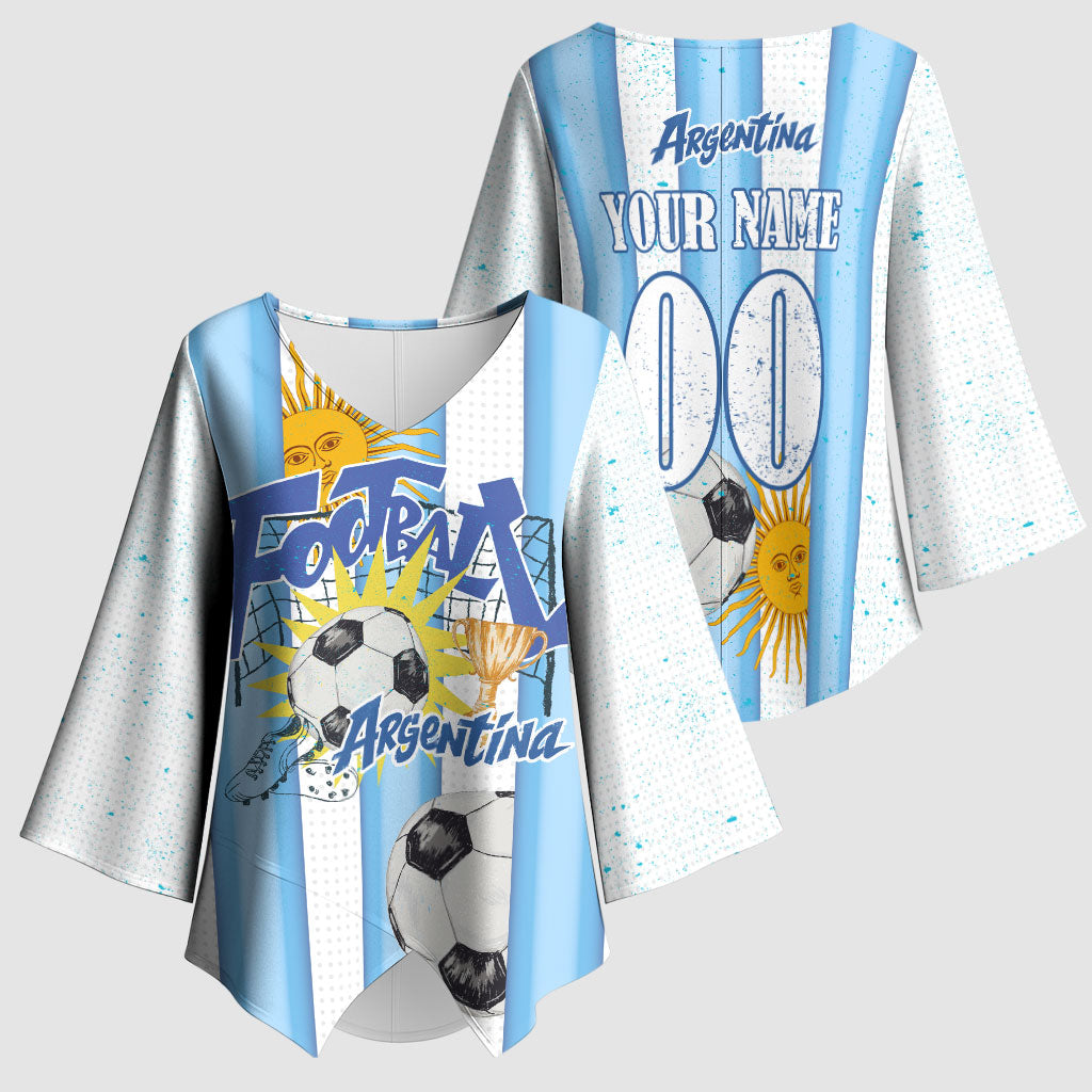 Personalized Argentina Football Fan Kimono Sleeve Blouse Sun Of May - Albiceleste Stripes Argentina Flag