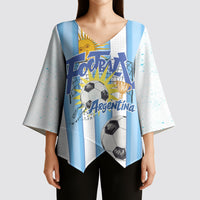 Personalized Argentina Football Fan Kimono Sleeve Blouse Sun Of May - Albiceleste Stripes Argentina Flag