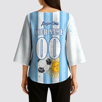 Personalized Argentina Football Fan Kimono Sleeve Blouse Sun Of May - Albiceleste Stripes Argentina Flag