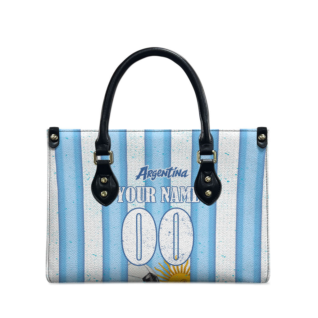 Personalized Argentina Football Fan Leather Bag Sun Of May - Albiceleste Stripes Argentina Flag