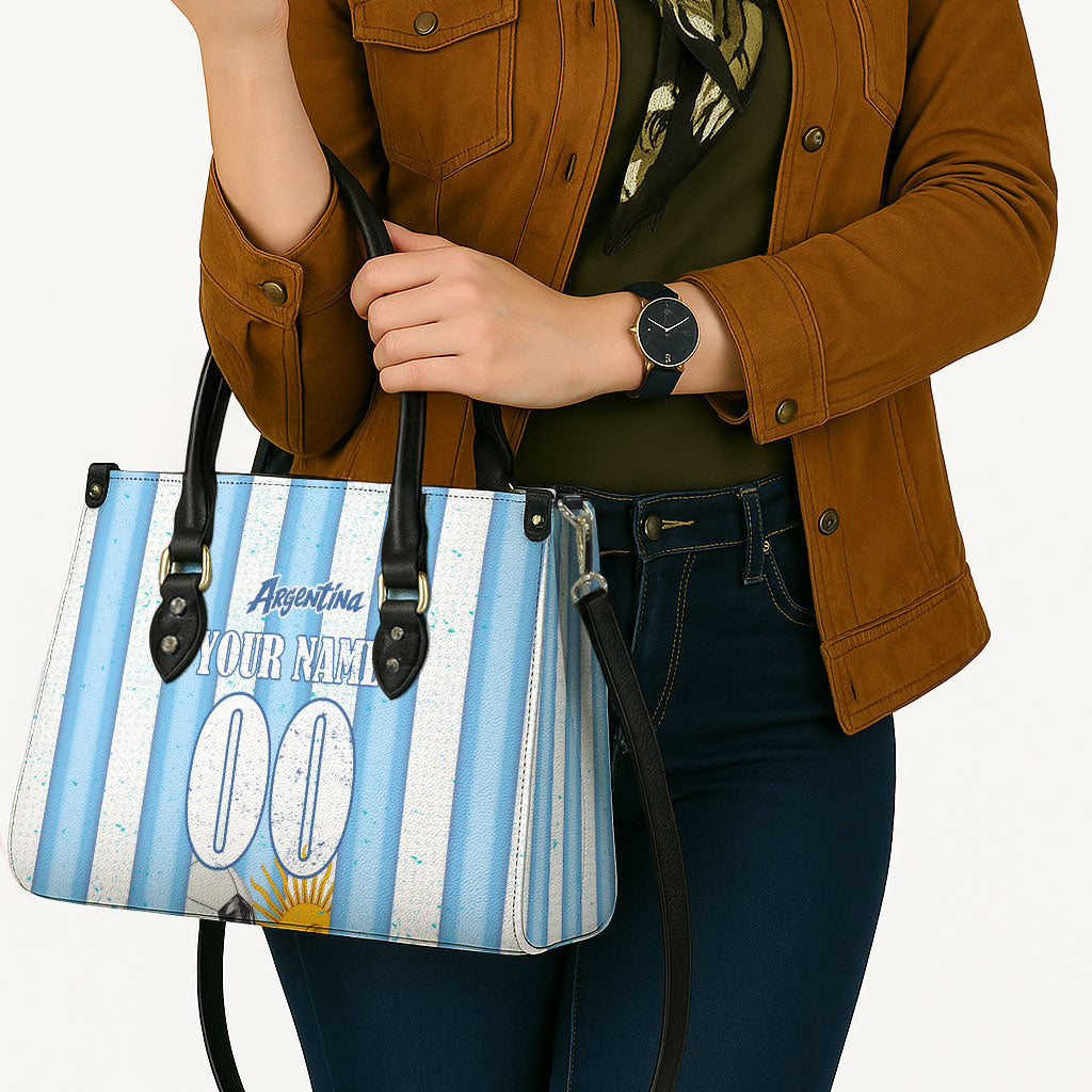 Personalized Argentina Football Fan Leather Bag Sun Of May - Albiceleste Stripes Argentina Flag