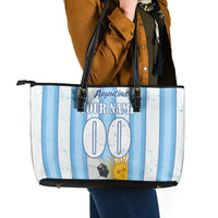 Personalized Argentina Football Fan Leather Tote Bag Sun Of May - Albiceleste Stripes Argentina Flag