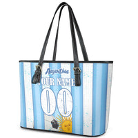 Personalized Argentina Football Fan Leather Tote Bag Sun Of May - Albiceleste Stripes Argentina Flag