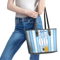 Personalized Argentina Football Fan Leather Tote Bag Sun Of May - Albiceleste Stripes Argentina Flag