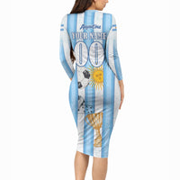 Personalized Argentina Football Fan Long Sleeve Bodycon Dress Sun Of May - Albiceleste Stripes Argentina Flag