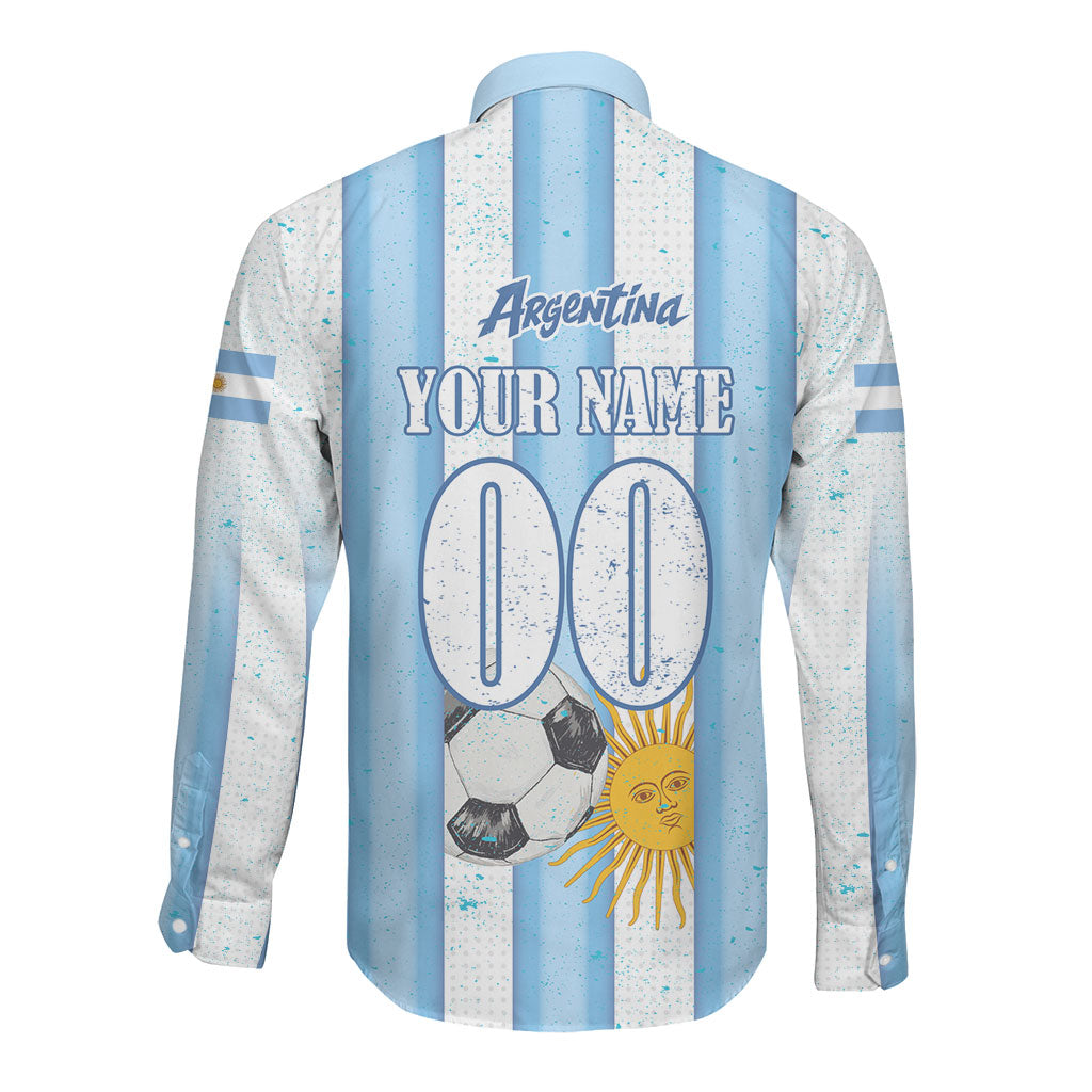 Personalized Argentina Football Fan Long Sleeve Button Shirt Sun Of May - Albiceleste Stripes Argentina Flag