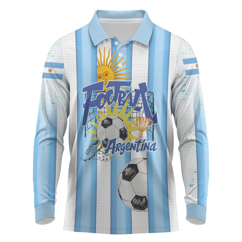 Personalized Argentina Football Fan Long Sleeve Polo Shirt Sun Of May - Albiceleste Stripes Argentina Flag