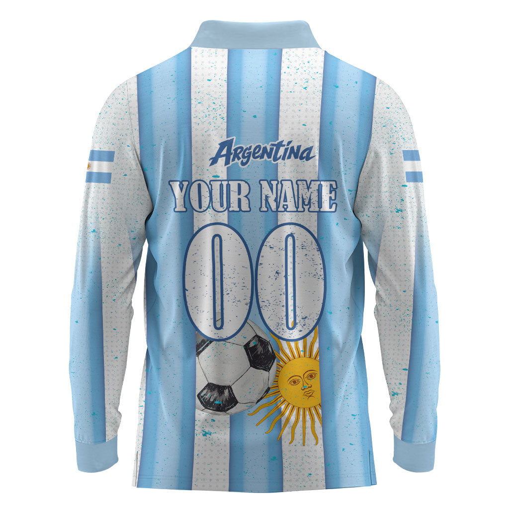 Personalized Argentina Football Fan Long Sleeve Polo Shirt Sun Of May - Albiceleste Stripes Argentina Flag
