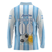 Personalized Argentina Football Fan Long Sleeve Polo Shirt Sun Of May - Albiceleste Stripes Argentina Flag