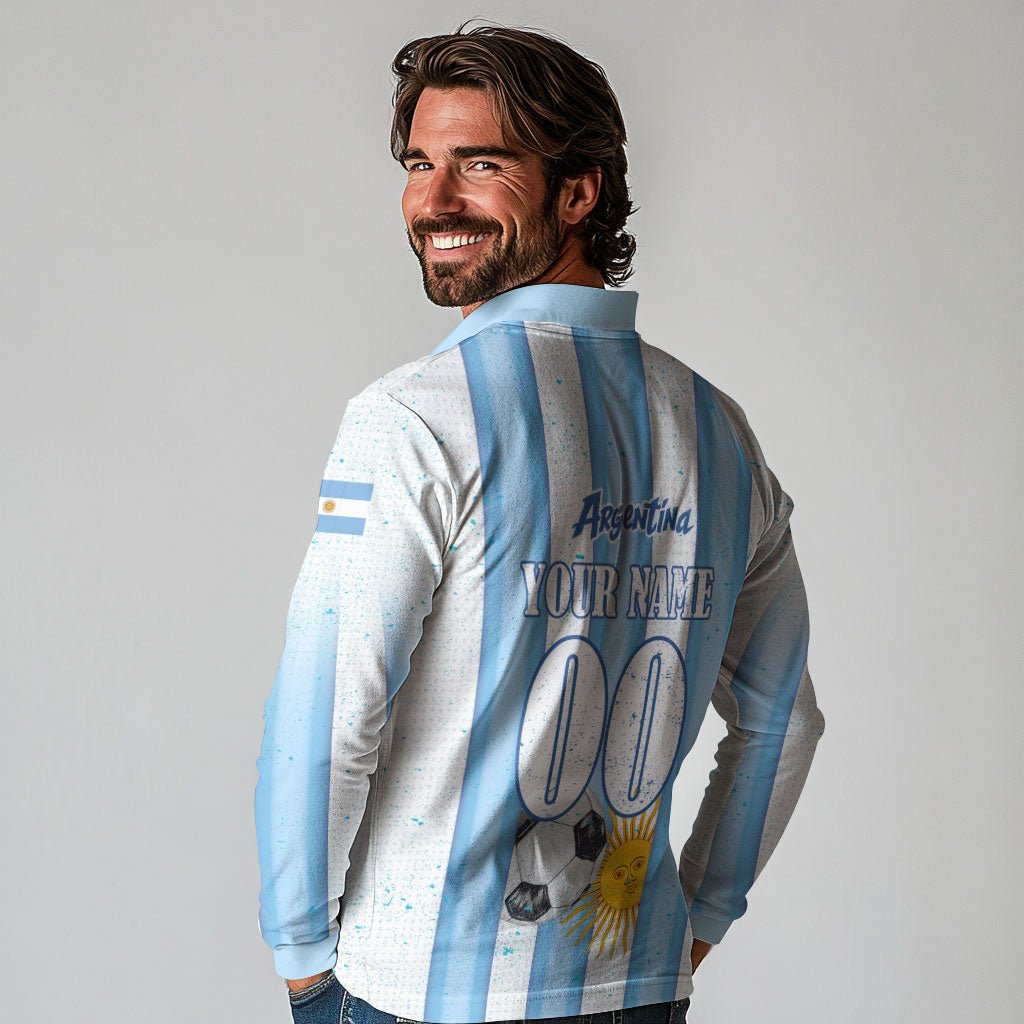 Personalized Argentina Football Fan Long Sleeve Polo Shirt Sun Of May - Albiceleste Stripes Argentina Flag