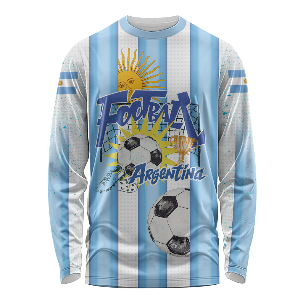 Personalized Argentina Football Fan Long Sleeve Shirt Sun Of May - Albiceleste Stripes Argentina Flag