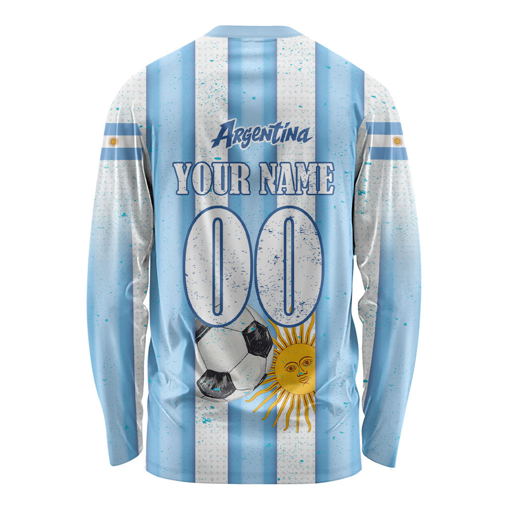 Personalized Argentina Football Fan Long Sleeve Shirt Sun Of May - Albiceleste Stripes Argentina Flag