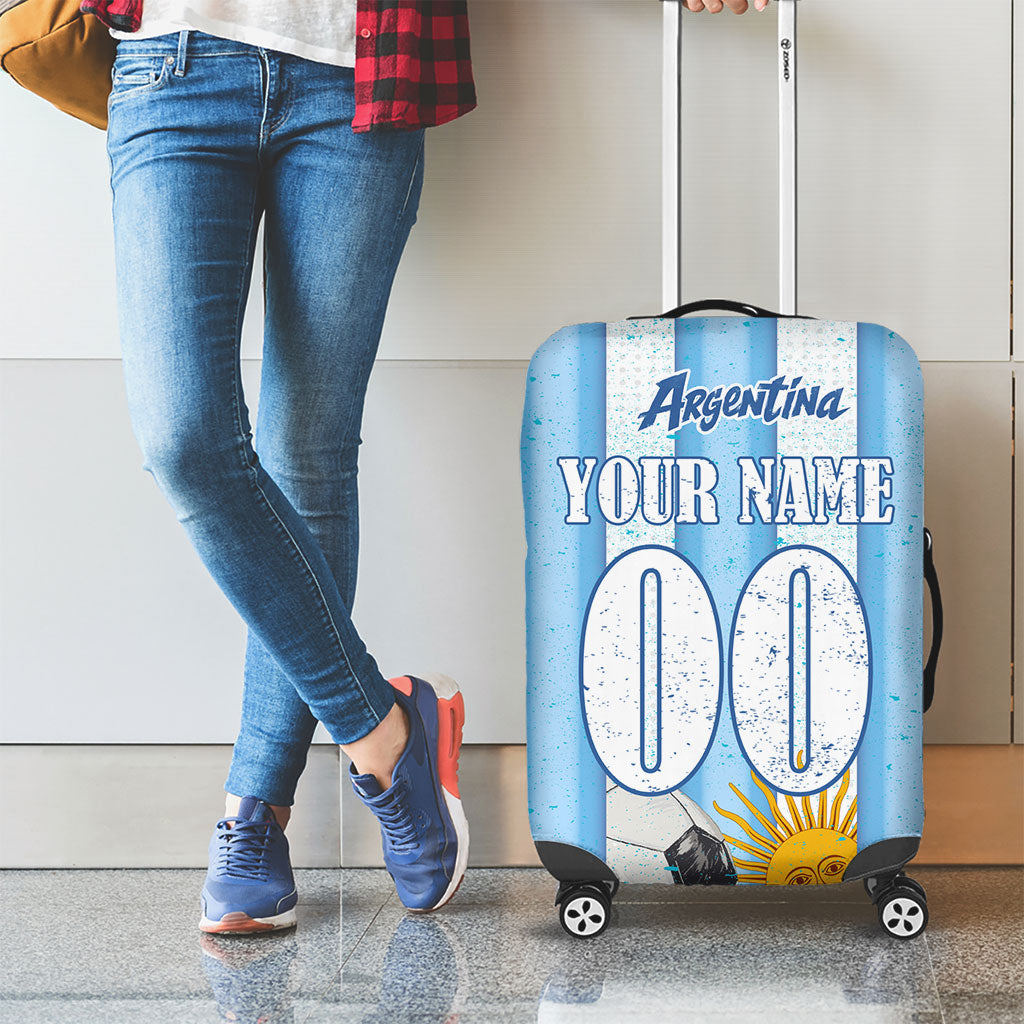 Personalized Argentina Football Fan Luggage Cover Sun Of May - Albiceleste Stripes Argentina Flag