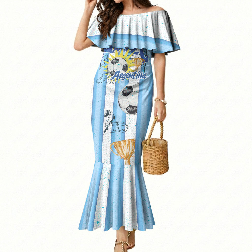 Personalized Argentina Football Fan Mermaid Dress Sun Of May - Albiceleste Stripes Argentina Flag