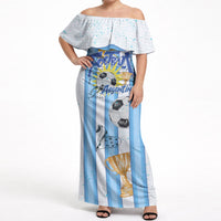 Personalized Argentina Football Fan Off Shoulder Maxi Dress Sun Of May - Albiceleste Stripes Argentina Flag
