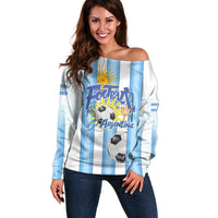 Personalized Argentina Football Fan Off Shoulder Sweater Sun Of May - Albiceleste Stripes Argentina Flag