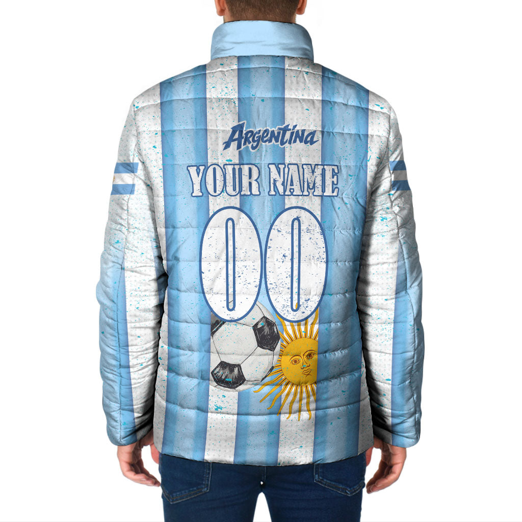 Personalized Argentina Football Fan Padded Jacket Sun Of May - Albiceleste Stripes Argentina Flag